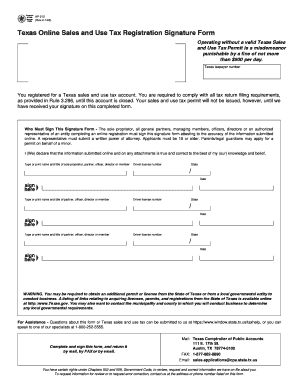 Texas Online Sales and Use Tax Registration Signature Form