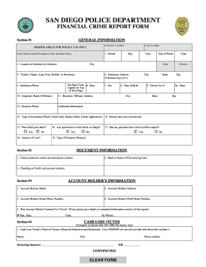 San Diego Police Department Financial Crime Report Form