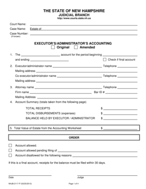 New Hampshire Executor's Administrator's Accounting Form