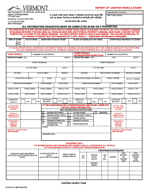 Vermont Motor Vehicle Crash Report