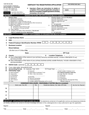 Kentucky Tax Registration Application
