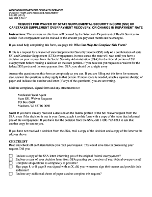 Wisconsin SSI Overpayment Waiver Request Form