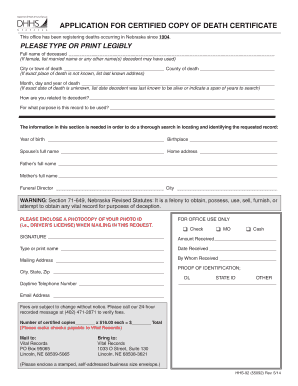 Application for Certified Copy of Death Certificate