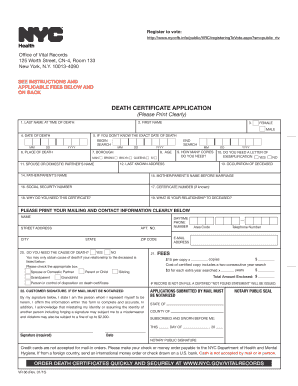 New York City Death Certificate Application
