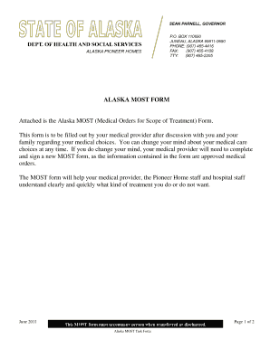 Alaska Medical Orders for Scope of Treatment Form