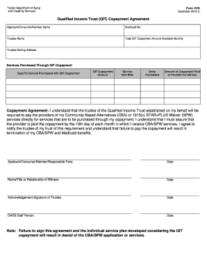Texas Qualified Income Trust Copayment Agreement