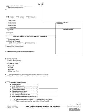 California Application for Renewal of Judgment