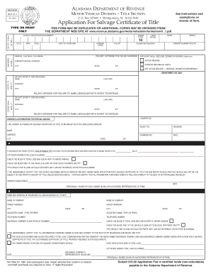 Alabama Salvage Certificate of Title Application