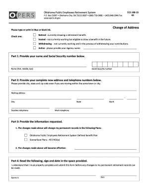 Oklahoma Public Employees Retirement System Change of Address