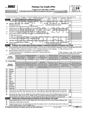IRS Form 8962 Premium Tax Credit (PTC) Draft