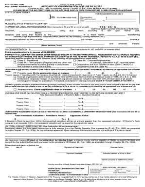 New Jersey Affidavit of Consideration for Use by Buyer