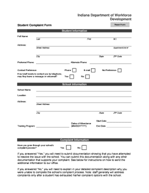 Indiana Student Complaint Form