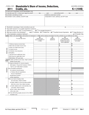 California Schedule K-1 (100S) Tax Form