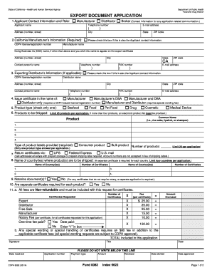 California Export Document Application