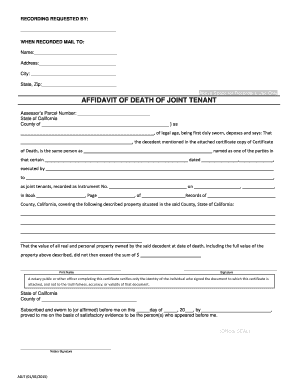 Affidavit of Death of Joint Tenant