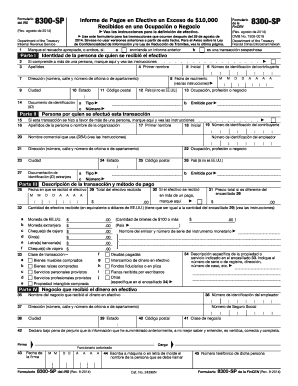 Formulario del IRS 8300-SP Informe de Pagos en Efectivo en Exceso de $10,000