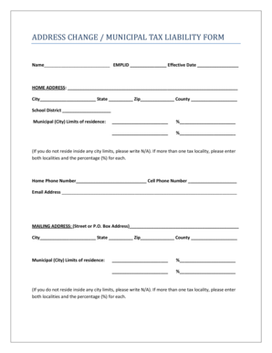 Address Change Municipal Tax Liability Form