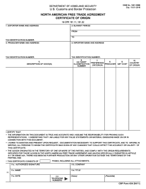 NAFTA Certificate of Origin