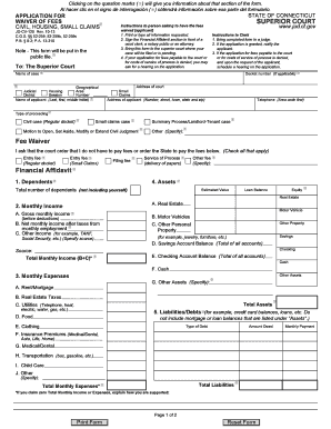 Connecticut Superior Court Fee Waiver Application
