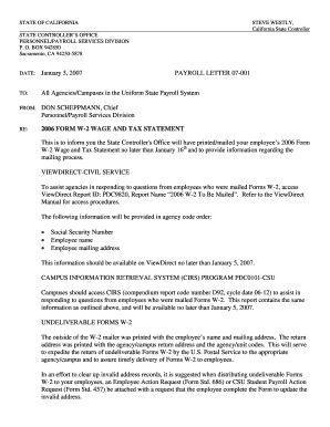 California 2006 Form W-2 Wage and Tax Statement