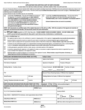 California Birth Record Application