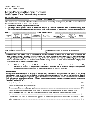 California Lender/Purchaser Disclosure Statement Multi-Property Addendum
