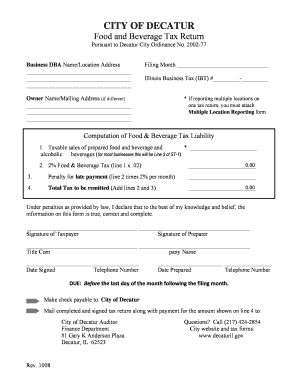 City of Decatur Food and Beverage Tax Return