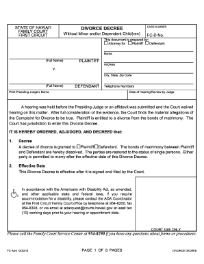 Hawaii Divorce Decree
