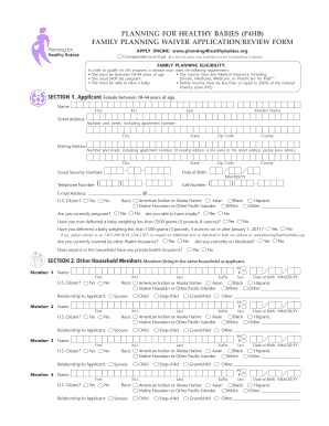 Family Planning Waiver Application Form