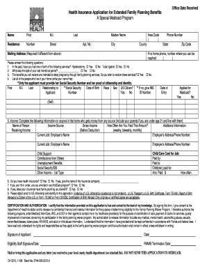 Health Insurance Application for Extended Family Planning Benefits
