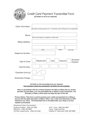 Credit Card Payment Transmittal Form