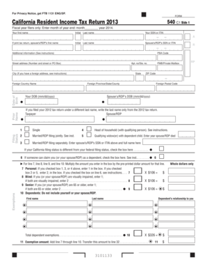 California Resident Income Tax Return 2013