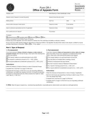 Massachusetts Form DR-1 Department of Revenue Appeal
