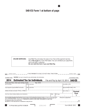 California Form 540-ES 2014 Estimated Tax for Individuals