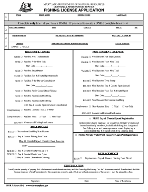 Maryland Fishing License Application