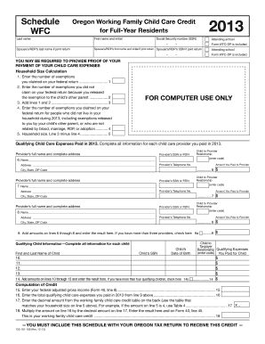 Oregon Working Family Child Care Credit Form