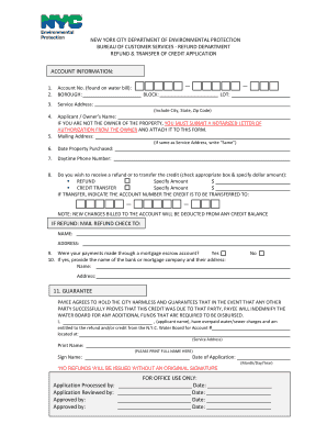 New York City DEP Refund and Transfer of Credit Application