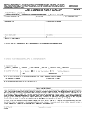 USDA APHIS Application for Credit Account