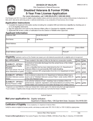 Ohio Disabled Veterans 5-Year Free License Application