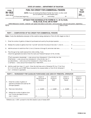Hawaii Fuel Tax Credit for Commercial Fishers Form N-163
