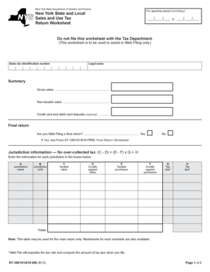 New York State Quarterly Sales and Use Tax Return Worksheet