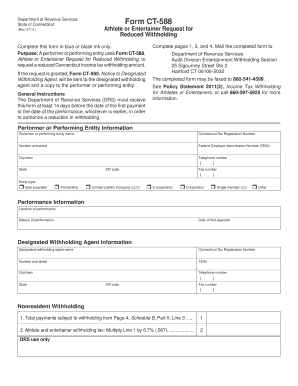 Connecticut Form CT-588 Athlete or Entertainer Request for Reduced Withholding