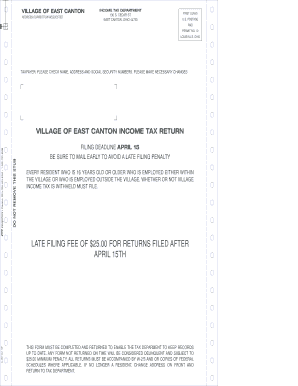 Village of East Canton Income Tax Return