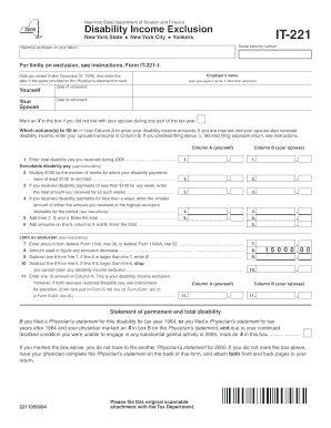New York State Disability Income Exclusion Form IT-221