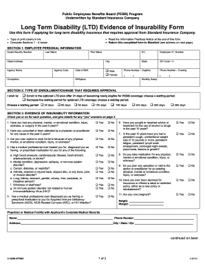 PEBB Long Term Disability Evidence of Insurability Form