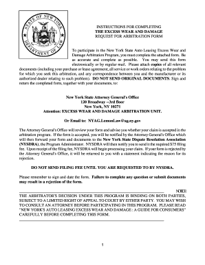 New York Auto Leasing Excess Wear and Damage Arbitration Form