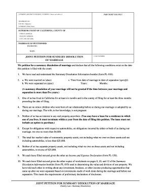 Joint Petition for Summary Dissolution of Marriage
