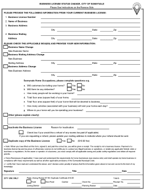 Sunnyvale Business License Status Change
