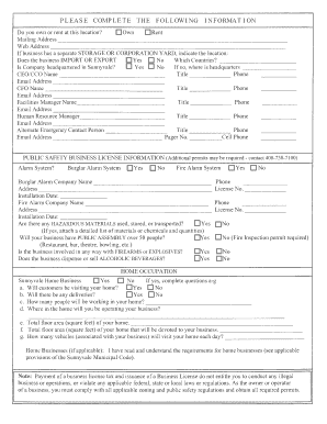 Sunnyvale Business License Application