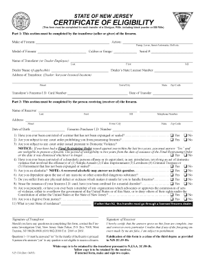 New Jersey Certificate of Eligibility for Firearm Transfer